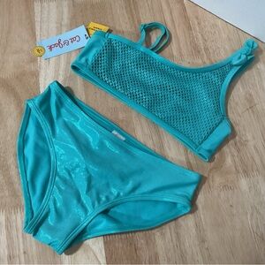 Cat & Jack Girls Medium 8 UPF 50+ Teal Sparkles Mermaid Bikini 2 pc  Swimsuit